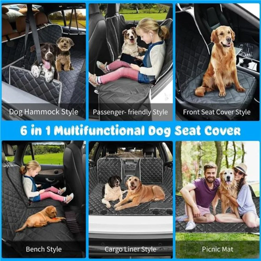 6-in-1 Dog Car Seat Cover for Back Seat, Waterproof Dog Car Hammock 40/60 Split